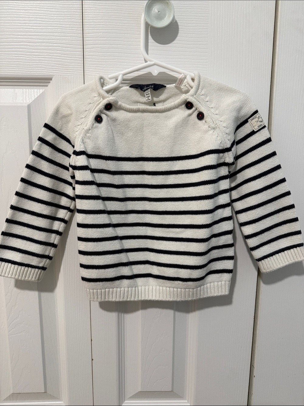 Joules Cream and Navy Striped Button-Shoulder Sweater